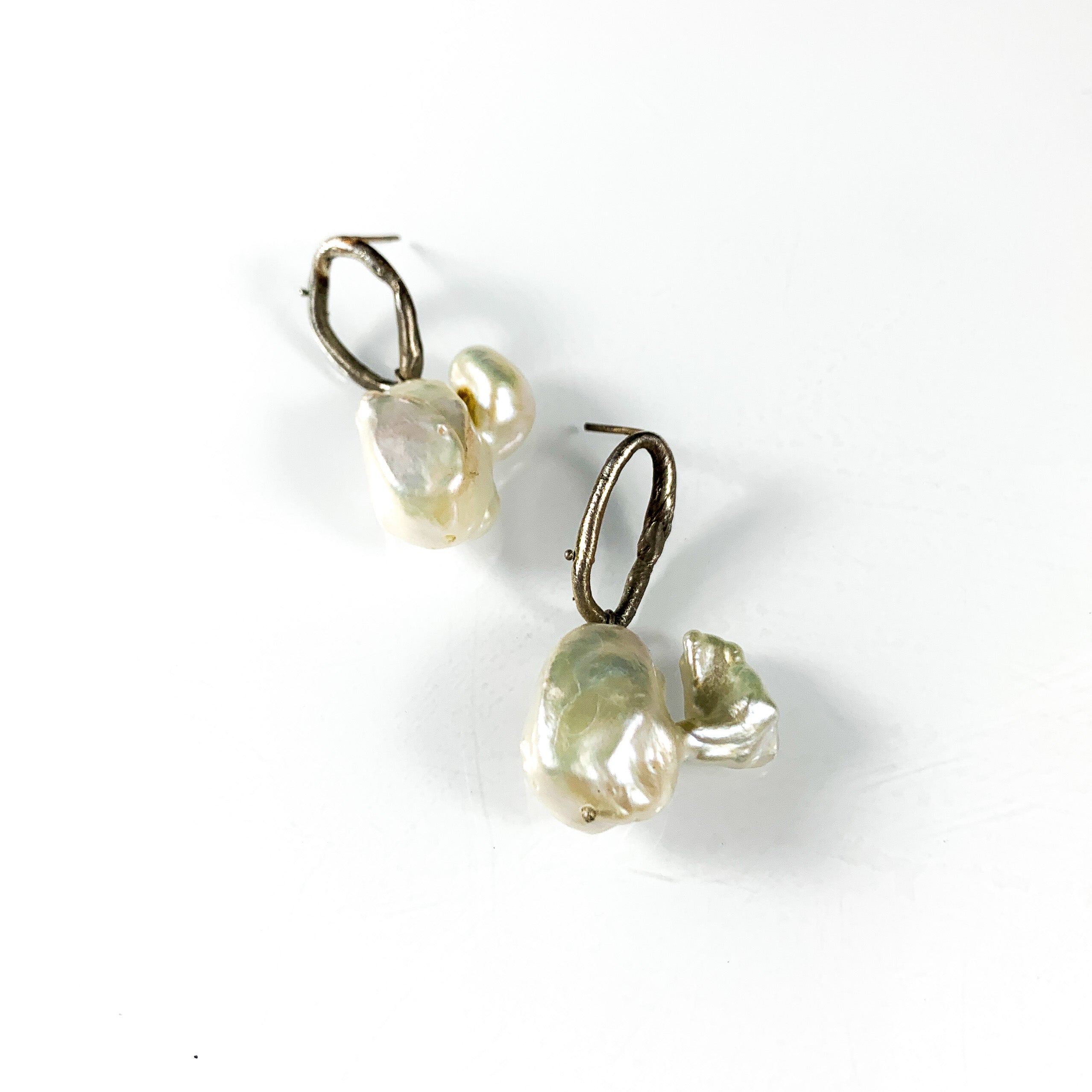 Crystalline creature Earrings with baroque pearls