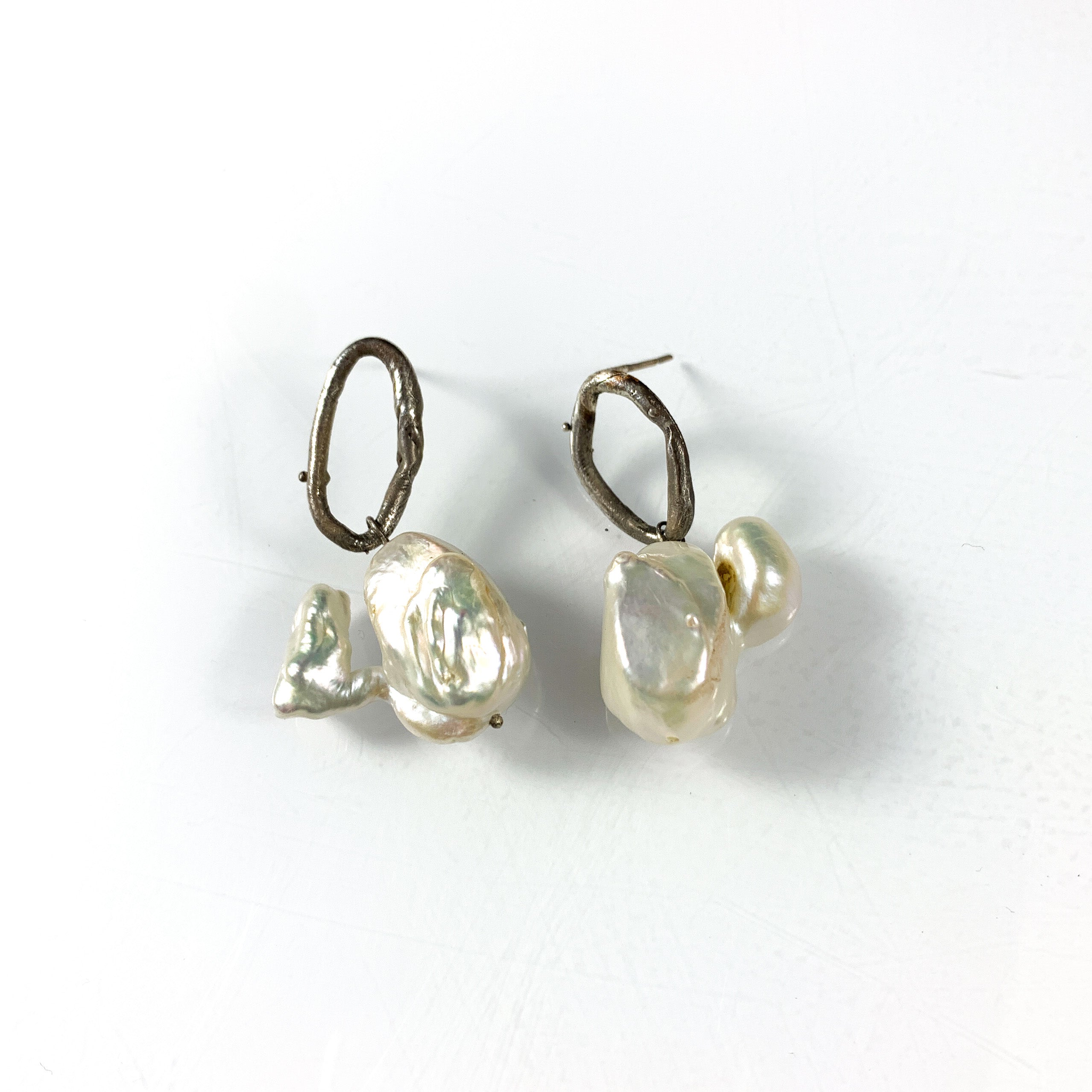 Crystalline creature Earrings with baroque pearls